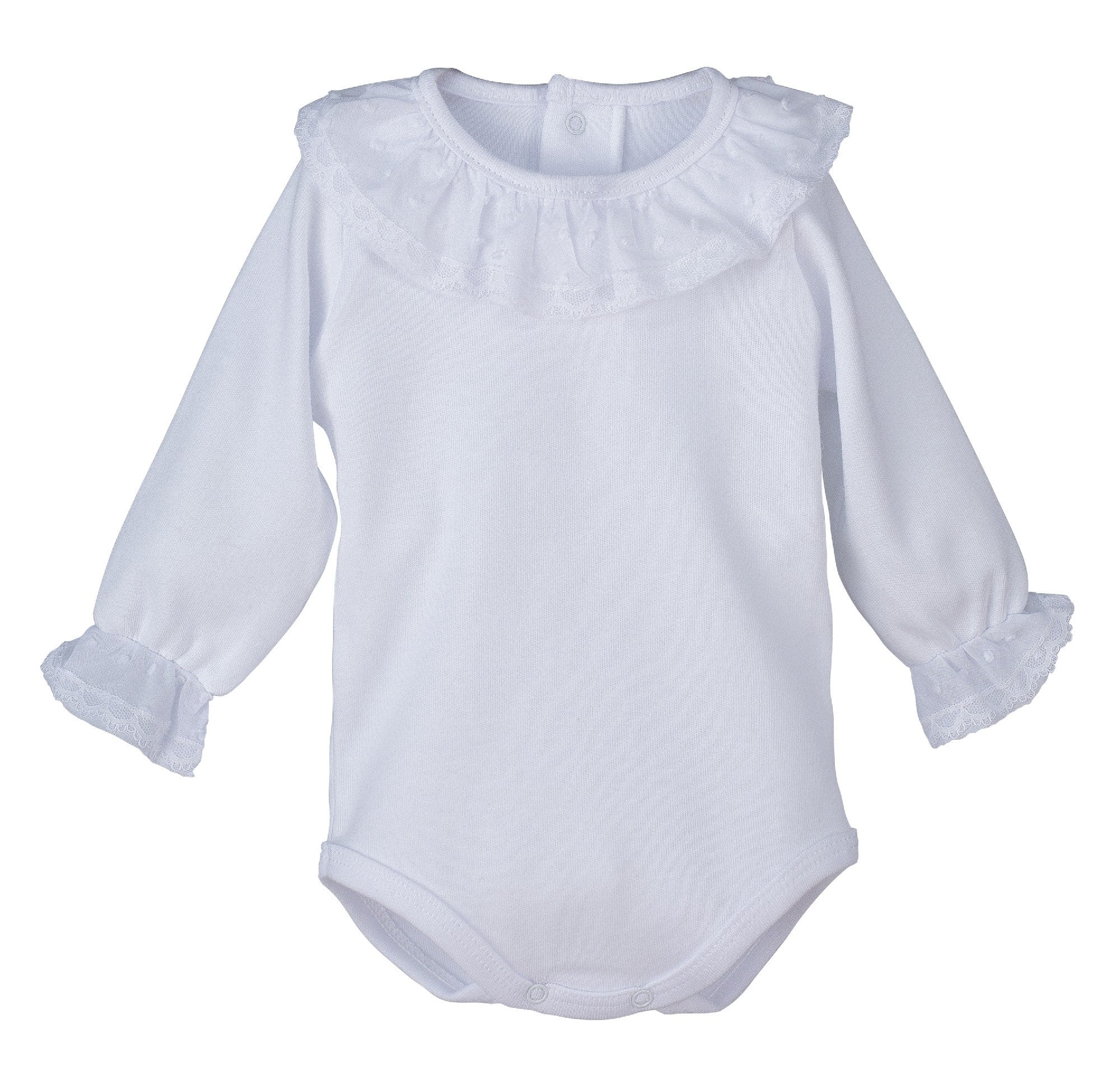 Body In Caldo Cotone Con Collo Rouches Plumetis Neonata CALAMARO 19075 - CALAMARO - LuxuryKids