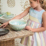 Abito Smanicato In Misto Lino A Righe Bambina YOEDU 0519 - YOEDU - Luxury Kids