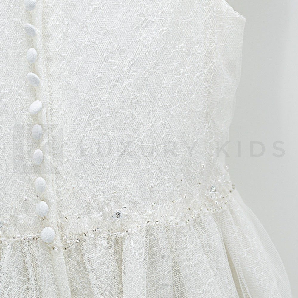 Abito Bambina Cerimonia Elegante Principesco Bianco Sarah Louise 070022-02 - SARAH LOUISE - LuxuryKids