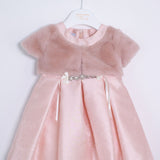 Abito Battesimale Cerimonia Elegante Raso Con Corpetto In Pelliccia Neonata ALESSANDRO MARTINEZ AM1116 - ALESSANDRO MARTINEZ - LuxuryKids