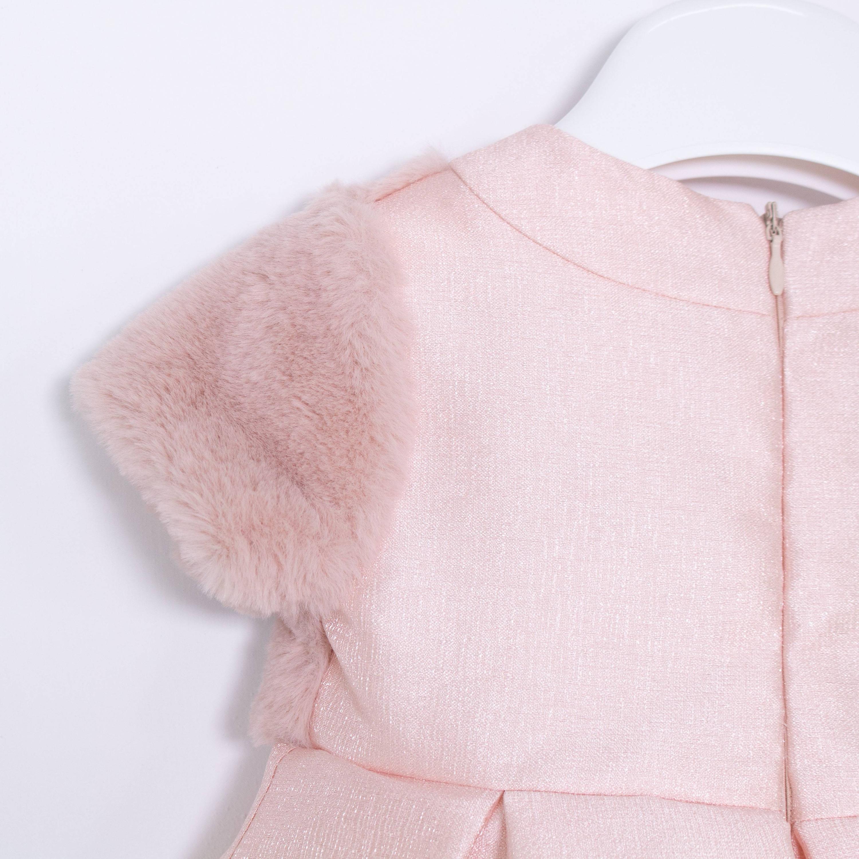 Abito Battesimale Cerimonia Elegante Raso Con Corpetto In Pelliccia Neonata ALESSANDRO MARTINEZ AM1116 - ALESSANDRO MARTINEZ - LuxuryKids