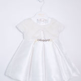 Abito Battesimale Cerimonia Elegante Raso Con Corpetto In Pelliccia Neonata ALESSANDRO MARTINEZ AM1116 - ALESSANDRO MARTINEZ - LuxuryKids