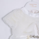 Abito Battesimale Cerimonia Elegante Raso Con Corpetto In Pelliccia Neonata ALESSANDRO MARTINEZ AM1116 - ALESSANDRO MARTINEZ - LuxuryKids