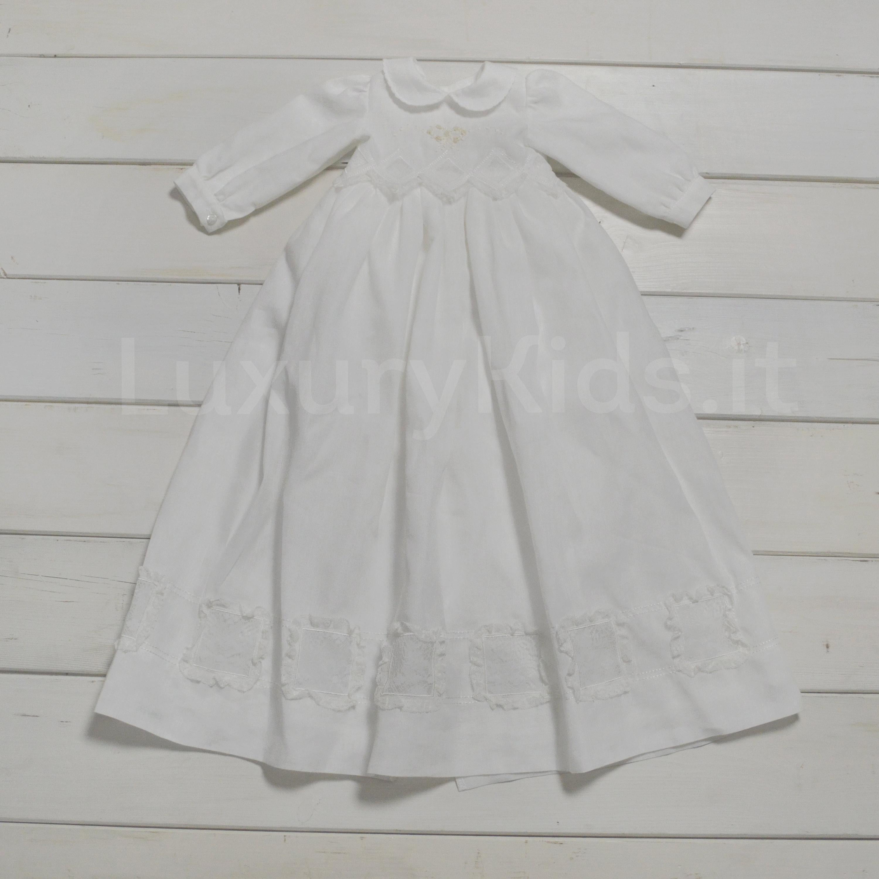 Abito Battesimale Longuette in Lino Bianco Neonata Creazioni Luana 153 - CREAZIONI LUANA - LuxuryKids