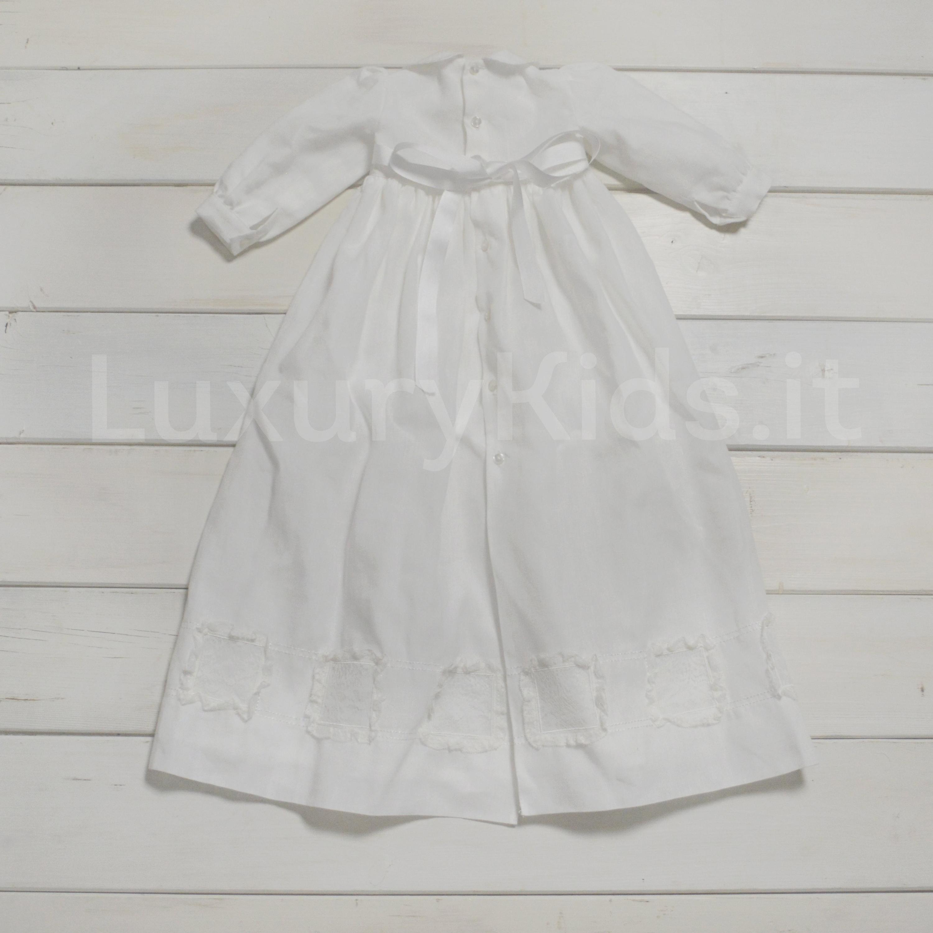 Abito Battesimale Longuette in Lino Bianco Neonata Creazioni Luana 153 - CREAZIONI LUANA - LuxuryKids
