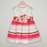 Abito Bianco E Fuxia A Righe Elegante Neonata Isabel 43020 - ISABEL - LuxuryKids