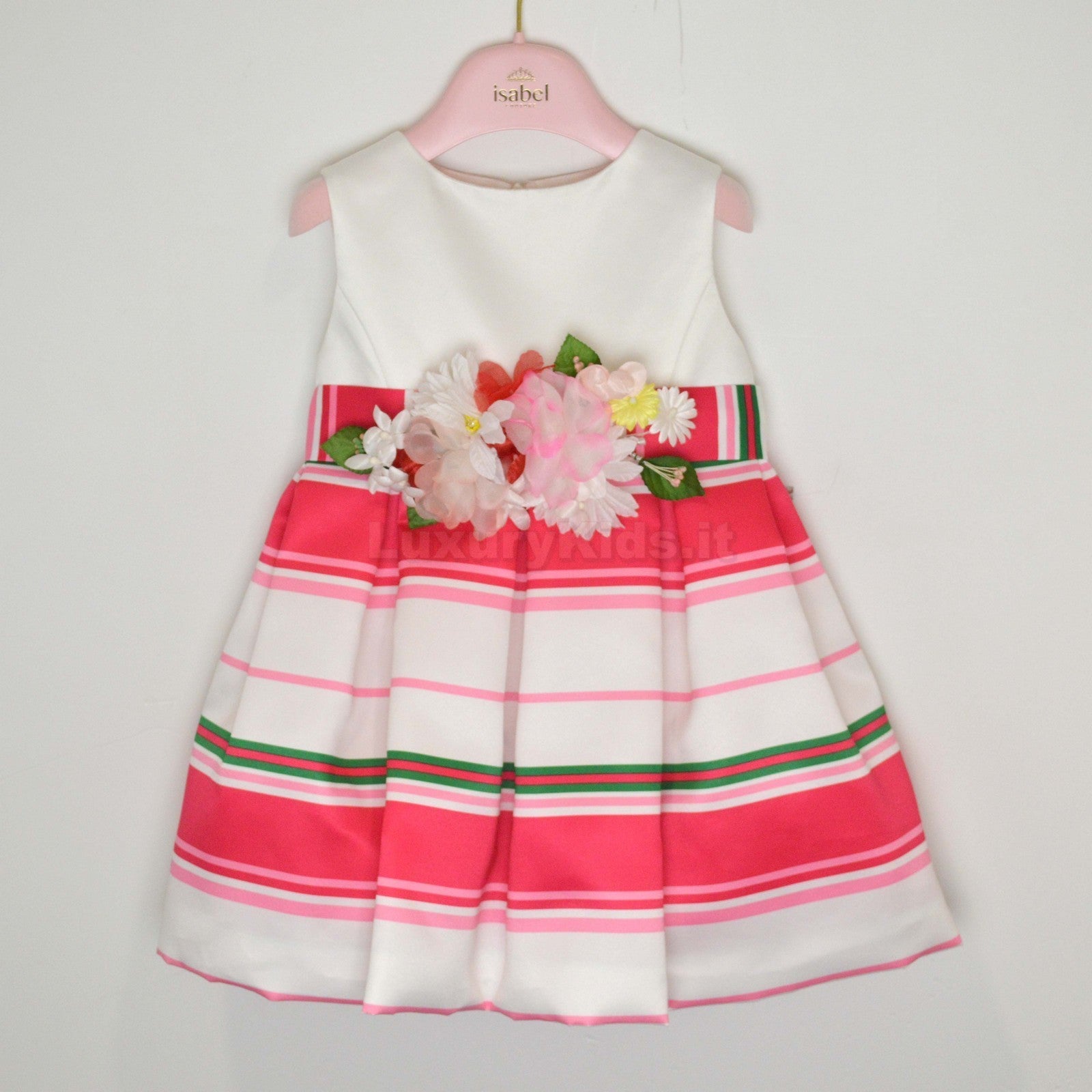 Abito Bianco E Fuxia A Righe Elegante Neonata Isabel 43020 - ISABEL - LuxuryKids
