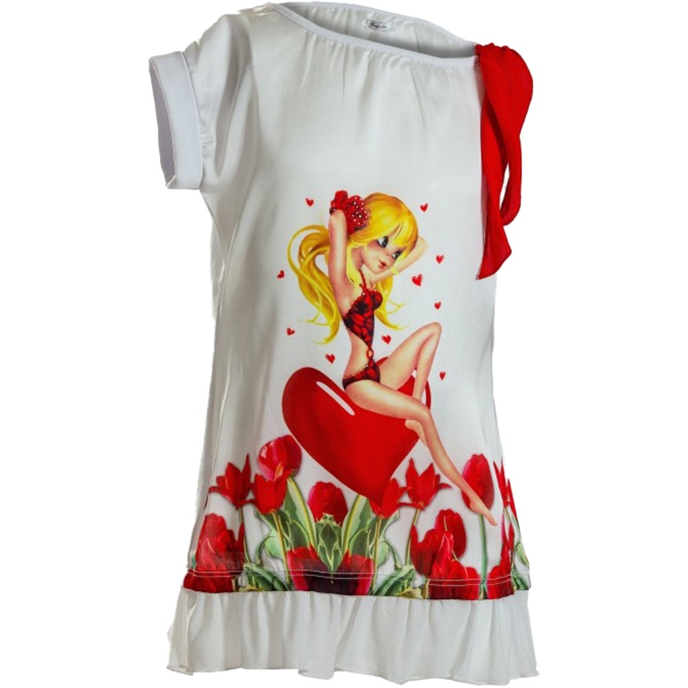 Abito Casual in Cotone Bianco-Rosso Ragazza Fun&Fun FUNBDR4484 - FUN&FUN - LuxuryKids