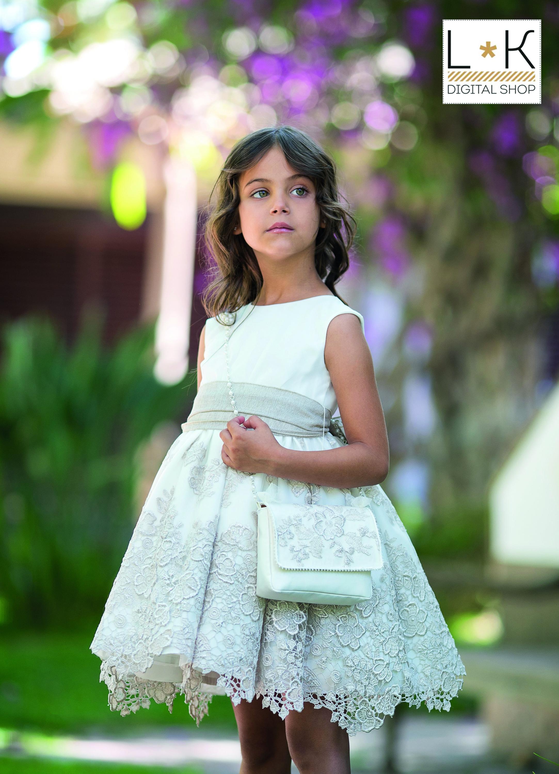Abito Cerimonia Bambolina Ricamato Elegante Bianco Mimil’_ 470 - MIMILU' - LuxuryKids