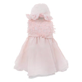 Abito con cappello Elegante Rosa in Seta Neonata Creazioni luana 565 - CREAZIONI LUANA - LuxuryKids