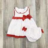 Abito Con Culotte In Piquet Bianco A Pois Rosso Neonata Sardon AB39 - SARDON - LuxuryKids