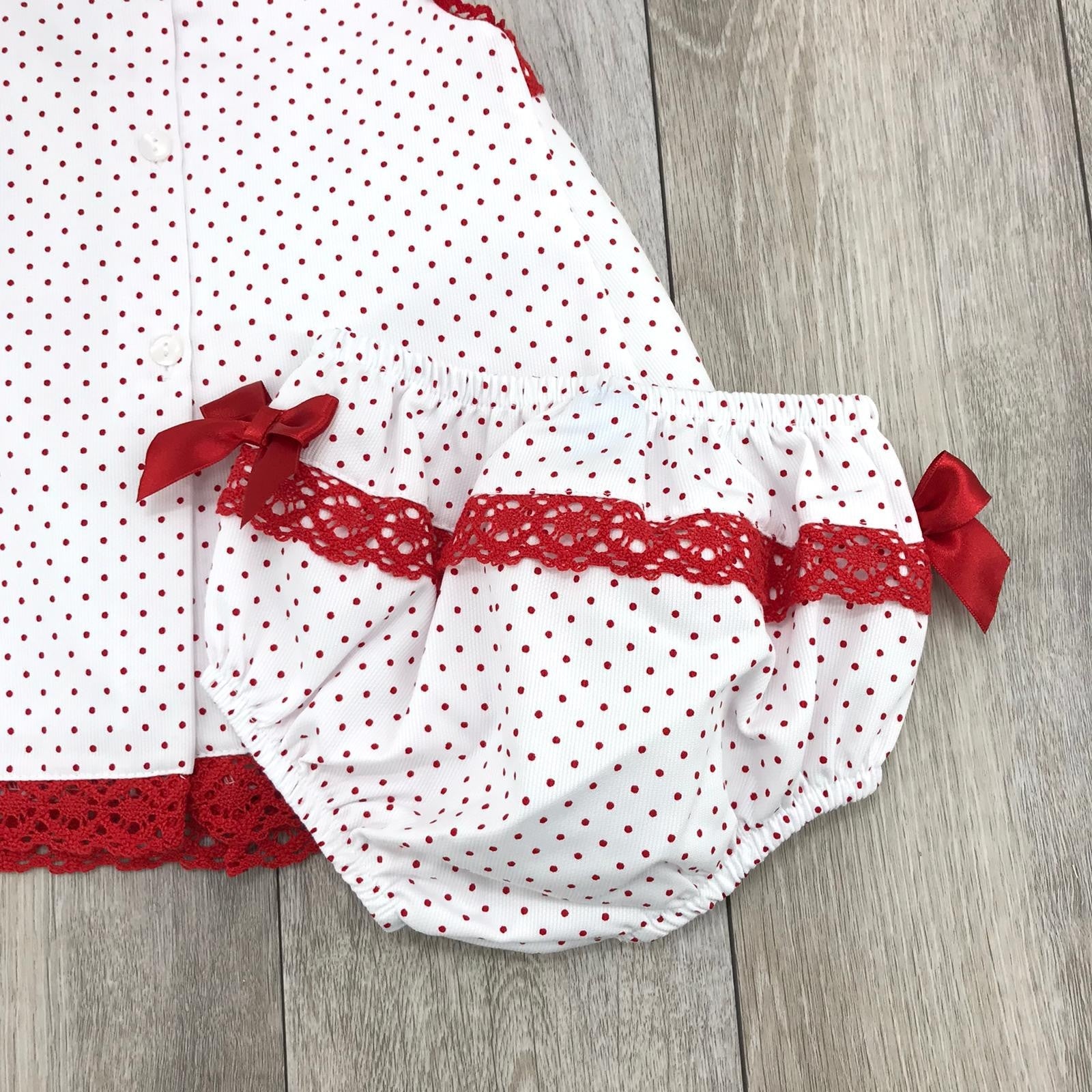Abito Con Culotte In Piquet Bianco A Pois Rosso Neonata Sardon AB39 - SARDON - LuxuryKids