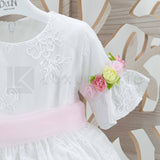 Abito Con Manichetta Coerta In Cotone Ricamato Bianco Neonata Bufi B487A - BUFI - LuxuryKids