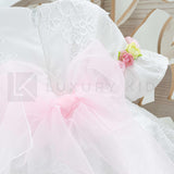 Abito Con Manichetta Coerta In Cotone Ricamato Bianco Neonata Bufi B487A - BUFI - LuxuryKids