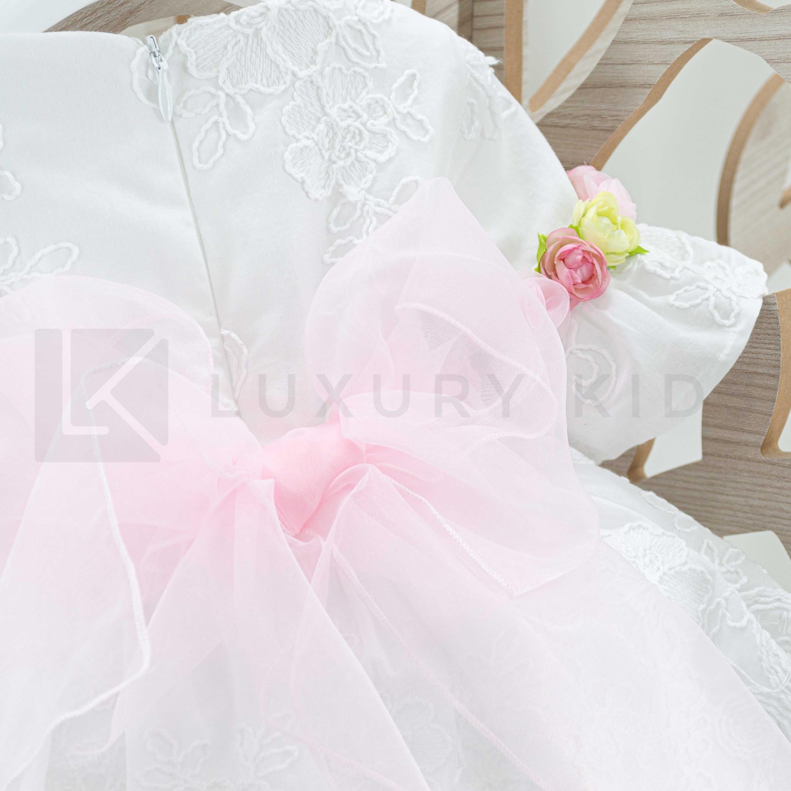 Abito Con Manichetta Coerta In Cotone Ricamato Bianco Neonata Bufi B487A - BUFI - LuxuryKids