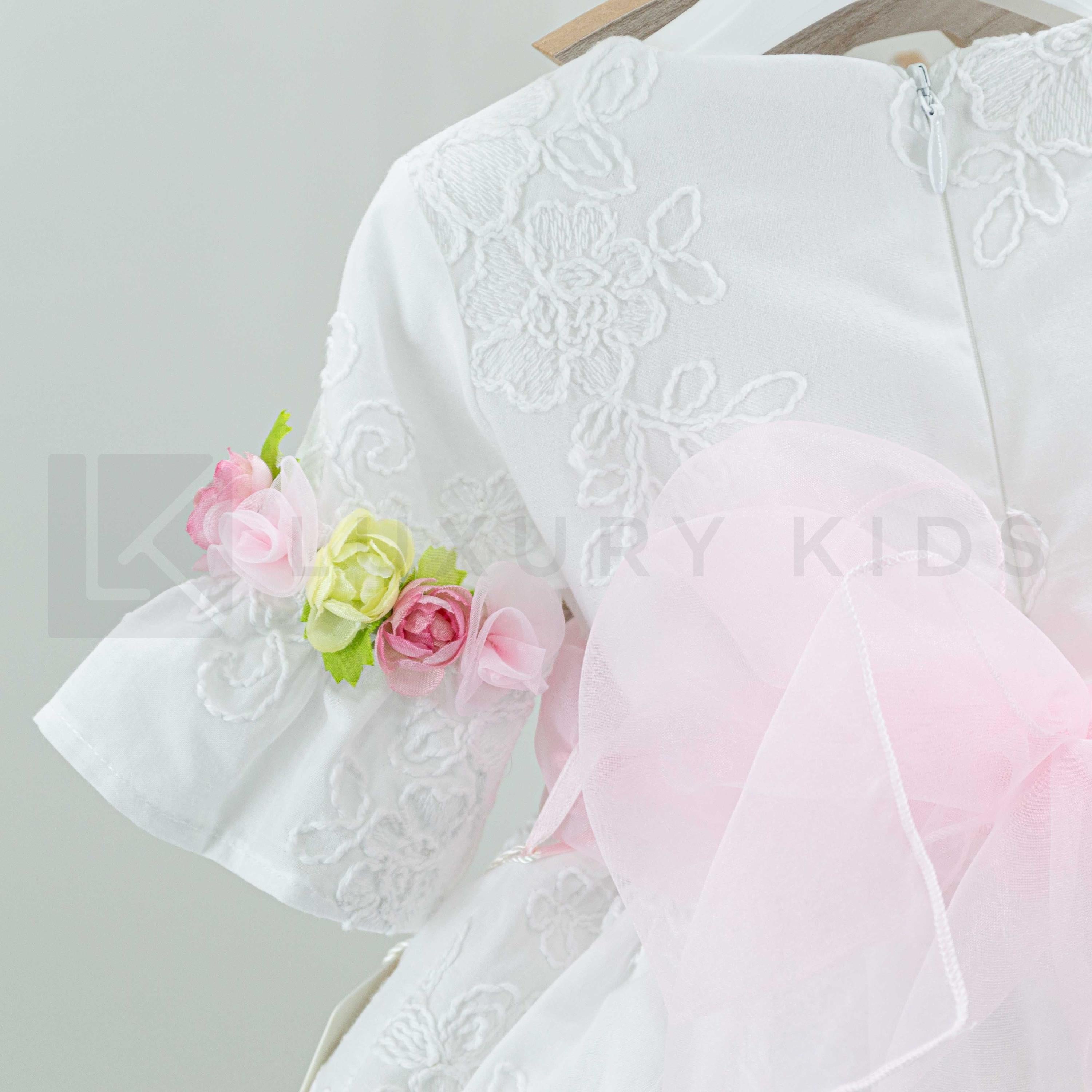 Abito Con Manichetta Coerta In Cotone Ricamato Bianco Neonata Bufi B487A - BUFI - LuxuryKids