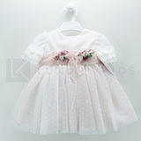 Abito Con Manichetta Elegante In Tulle Bianco E Organza Rosa Bambina Carmy 2003 - CARMY - LuxuryKids