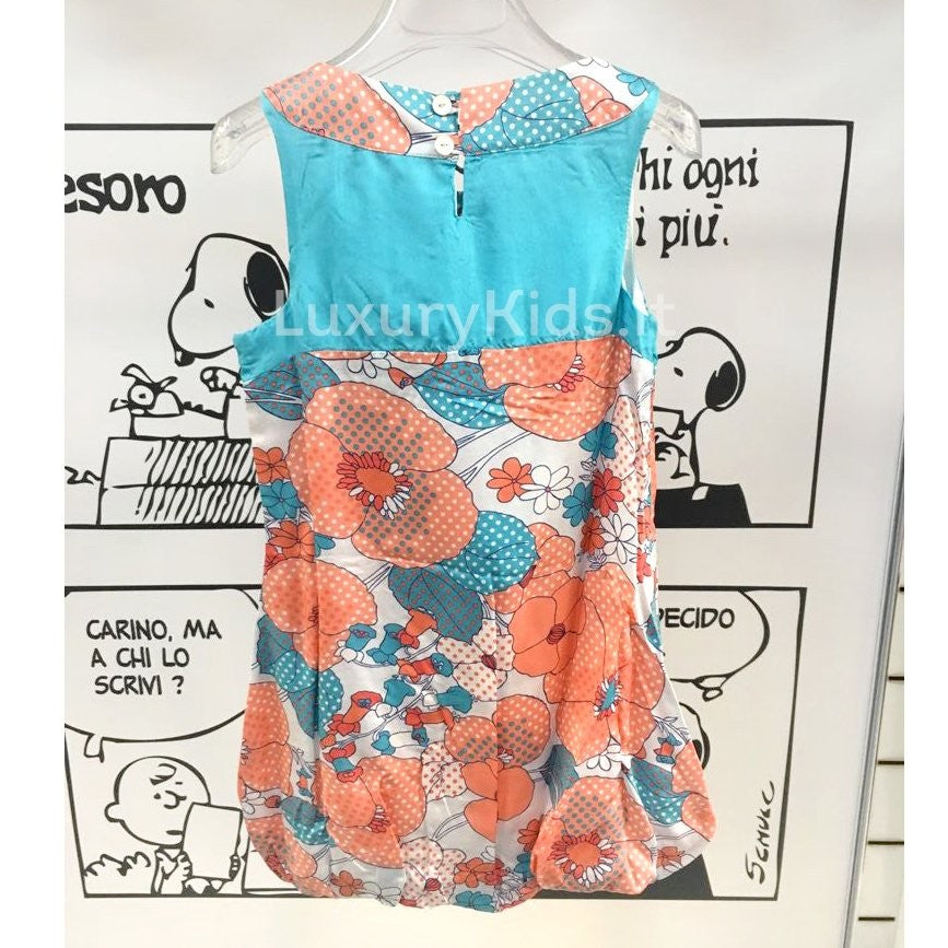 Abito con Stampa a Fiori Smanicato Bambina Rosa Pesca-Celeste Take Two A00368 - TAKE TWO - LuxuryKids