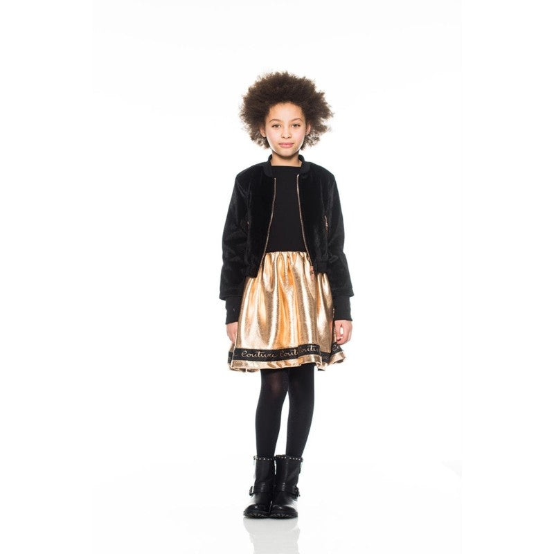 Abito con Zip Davanti Linea Couture Nero-Oro Bambina Fun&Fun FNJDR9702 - FUN&FUN - LuxuryKids