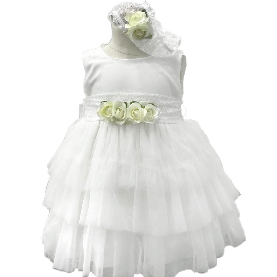 Abito Elegante a Bambolina Bianco con Balze di Tulle Neonata La Sartoria dei Piccoli L424 - LA SARTORIA DEI PICCOLI - LuxuryKids