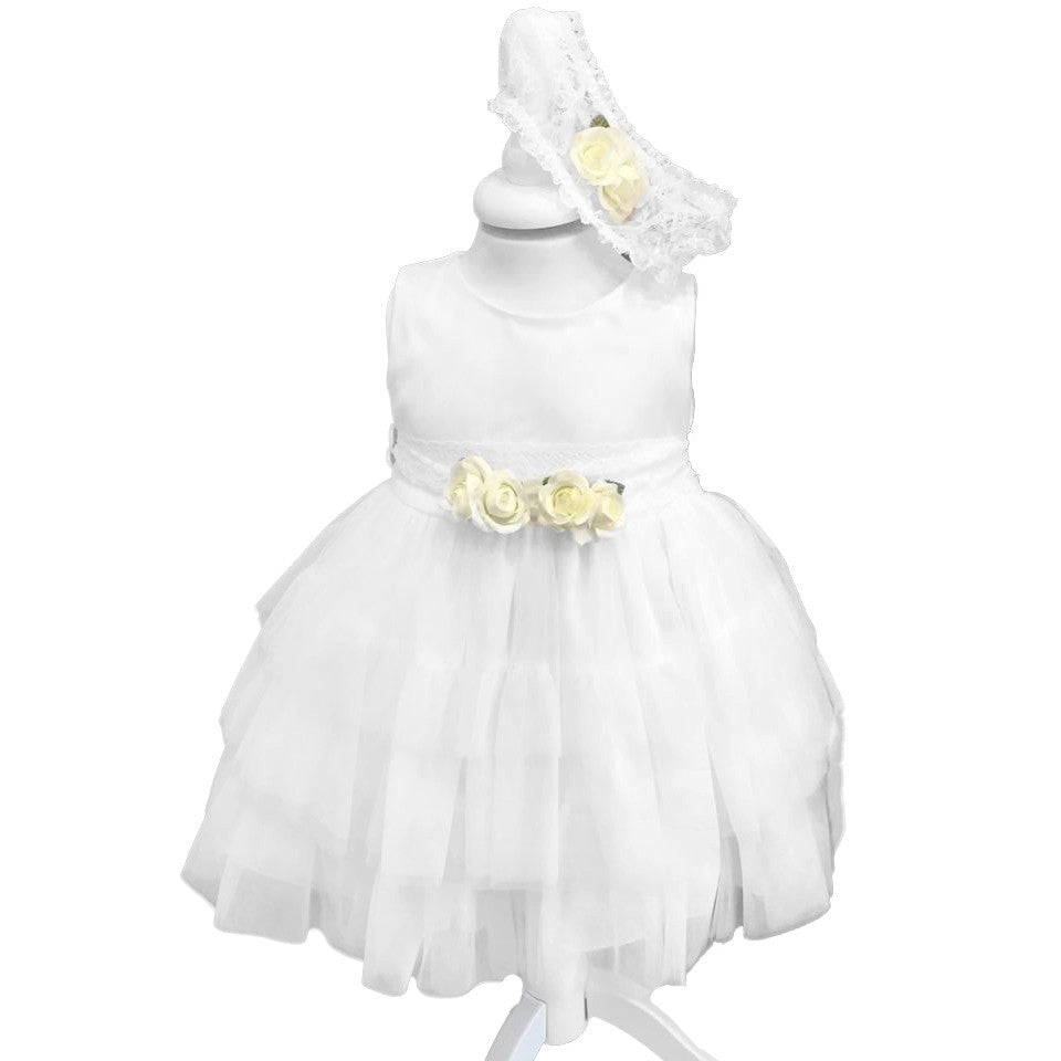 Abito Elegante a Bambolina Bianco con Balze di Tulle Neonata La Sartoria dei Piccoli L424 - LA SARTORIA DEI PICCOLI - LuxuryKids