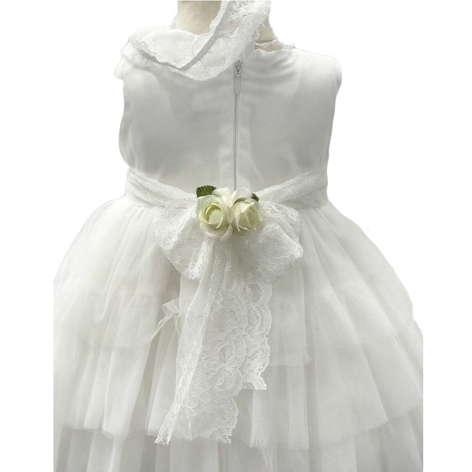 Abito Elegante a Bambolina Bianco con Balze di Tulle Neonata La Sartoria dei Piccoli L424 - LA SARTORIA DEI PICCOLI - LuxuryKids