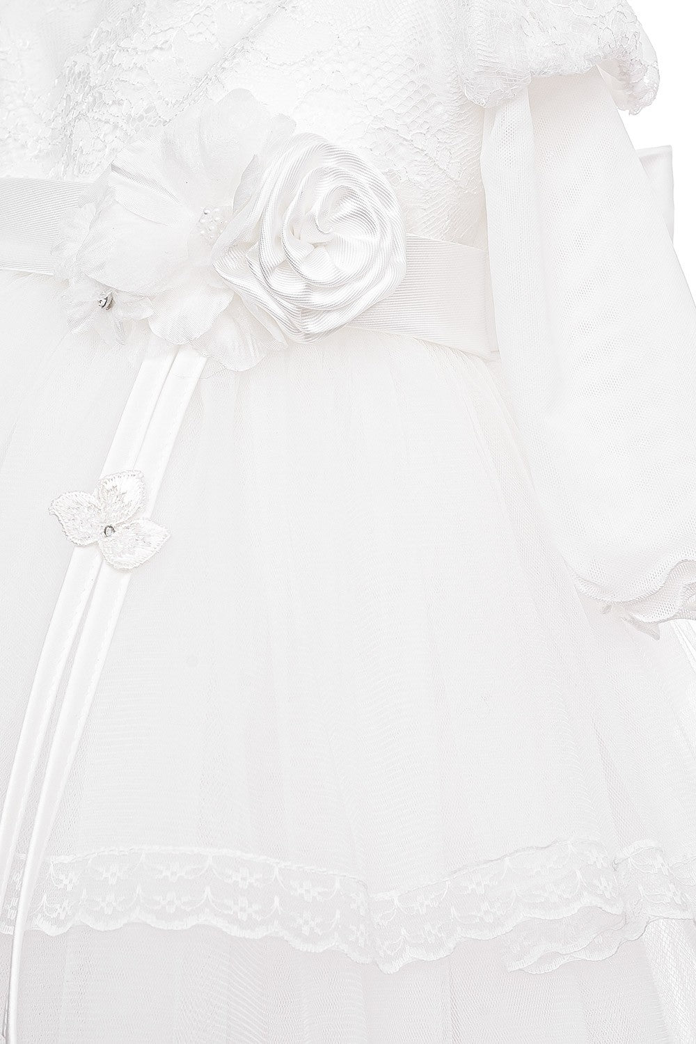 Abito Elegante Cerimonia Battesimo Con Pizzo Bianco Neonata Les Petits Enfants AZZURRA - LE PETITS ENFANTS - LuxuryKids