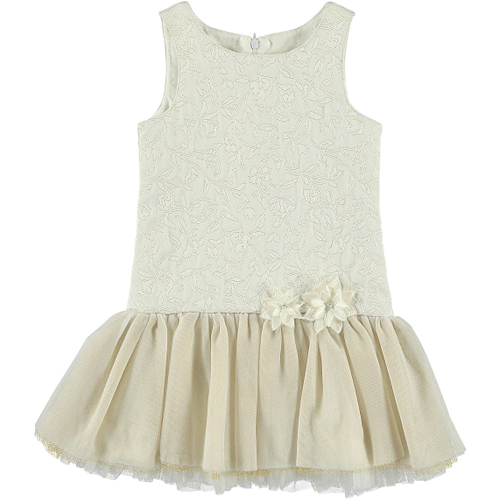 Abito Elegante Damascato Bambina Bianco-Oro Sarabanda  N421 - SARABANDA - LuxuryKids