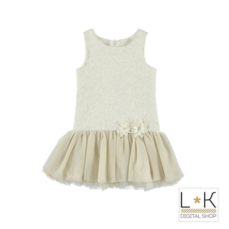 Abito Elegante Damascato Bambina Bianco-Oro Sarabanda  N421 - SARABANDA - LuxuryKids