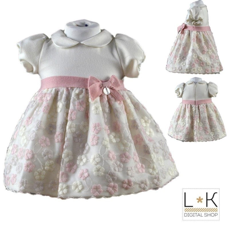 Abito Elegante in Panno e Tulle Neonata Ninnaoh I1548 - NINNAOH - LuxuryKids