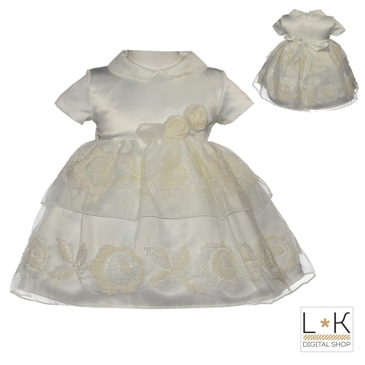 Abito Elegante in Raso Bianco Neonata Bufi 9812A - BUFI - LuxuryKids