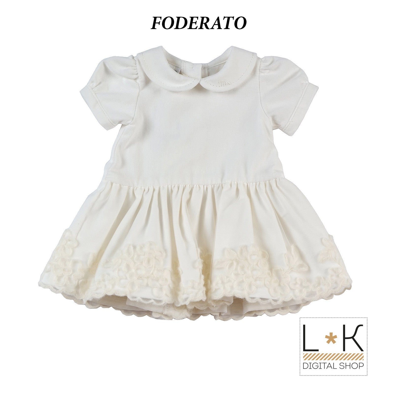 Abito Elegante in Velluto Bianco Neonata Minibanda F630 - MINIBANDA - LuxuryKids