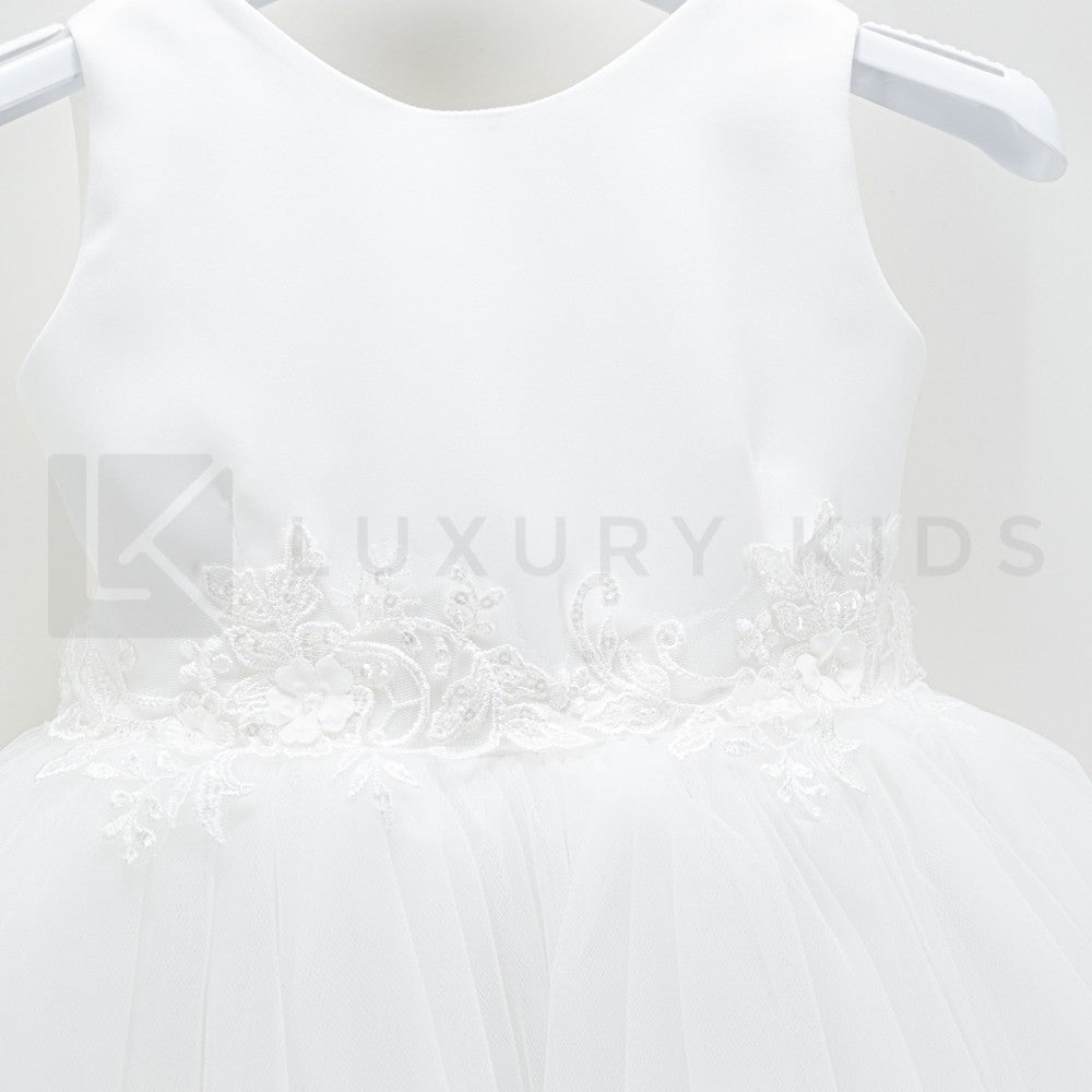 Abito Elegante Made In Italy Bianco Con Gonna In Tulle Bambina Le Chicche 65 - LE CHICCHE - LuxuryKids