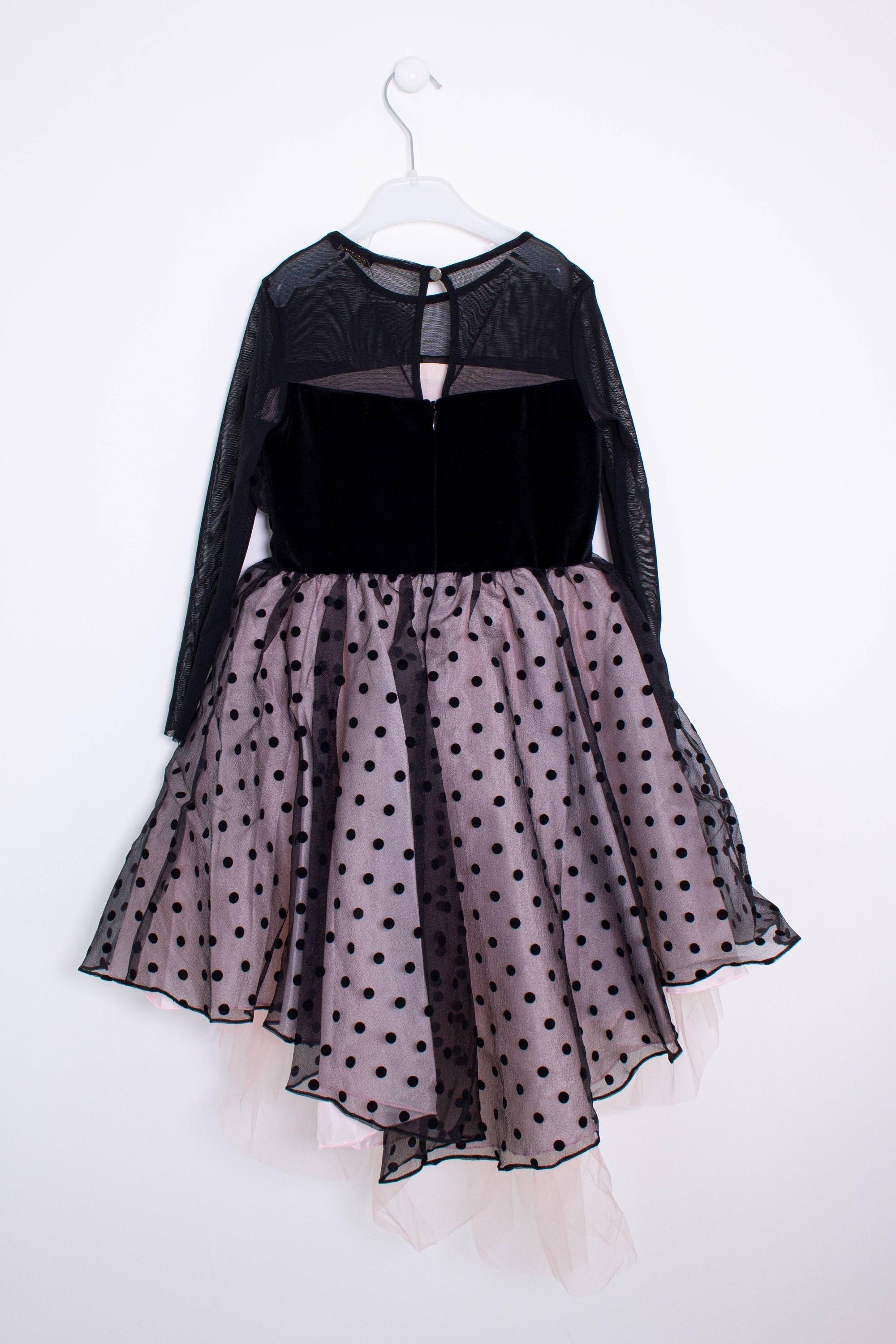 Abito Elegante Tulle A Pois Nero-Rosa Bambina LIALEA DS01743 - LIALEA - LuxuryKids