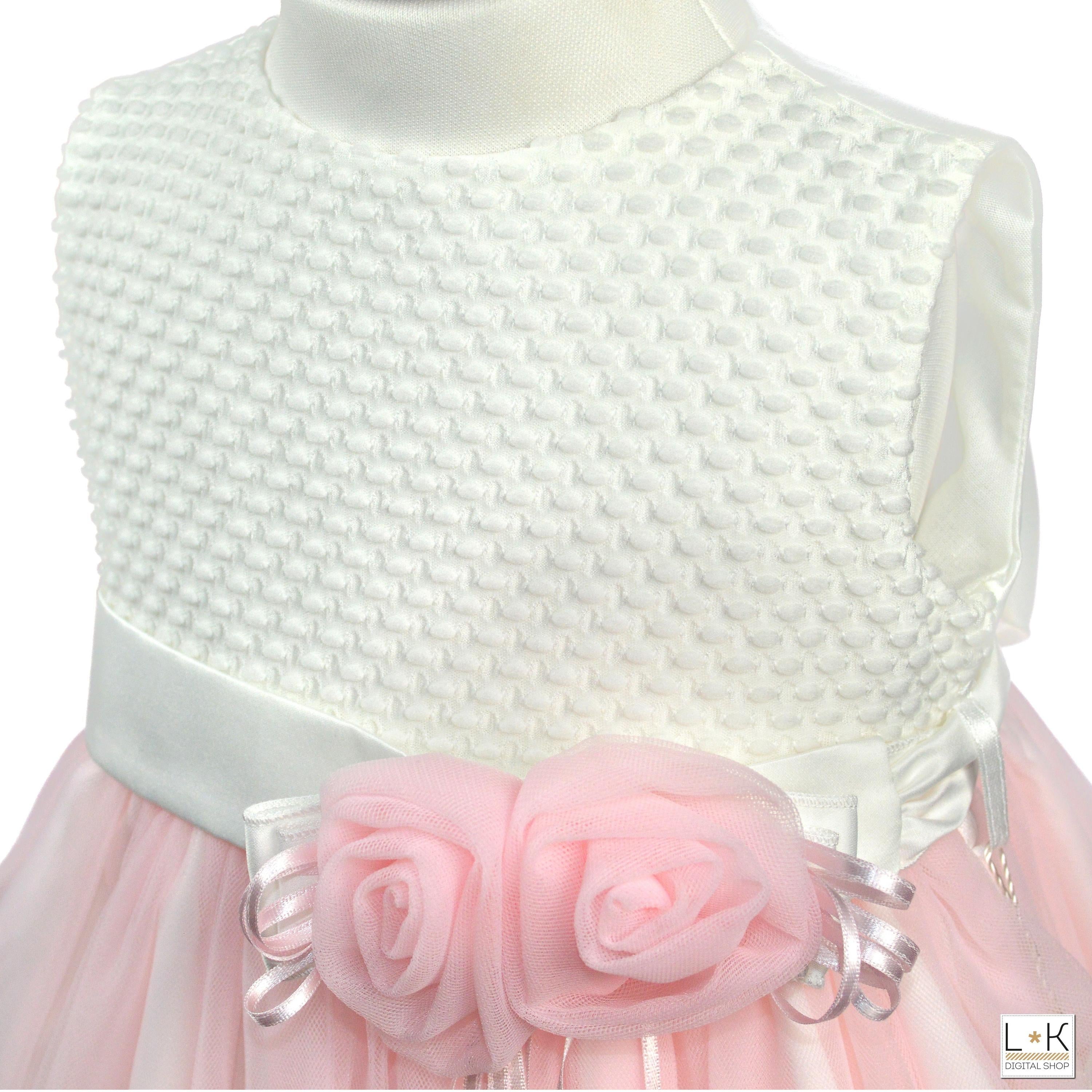 Abito Elegante Tulle Panna Rosa  Battesimo Neonata Bufi B10018A - BUFI - LuxuryKids