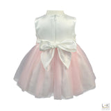Abito Elegante Tulle Panna Rosa  Battesimo Neonata Bufi B10018A - BUFI - LuxuryKids