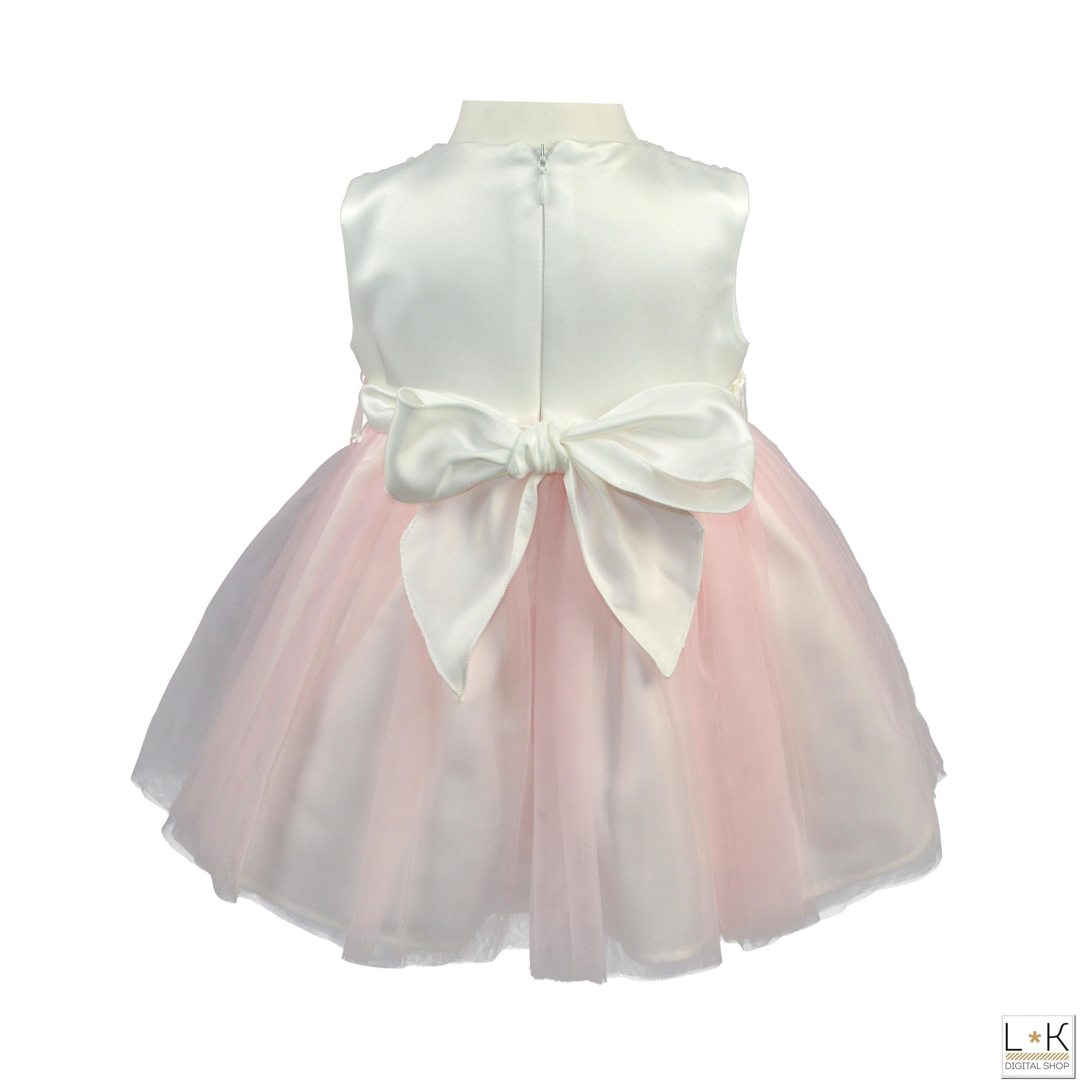 Abito Elegante Tulle Panna Rosa  Battesimo Neonata Bufi B10018A - BUFI - LuxuryKids