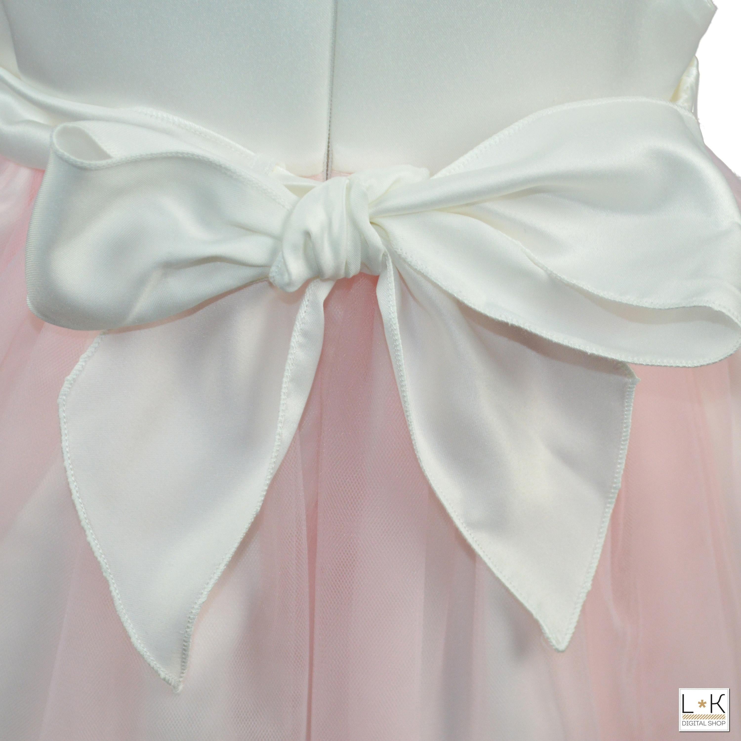 Abito Elegante Tulle Panna Rosa  Battesimo Neonata Bufi B10018A - BUFI - LuxuryKids