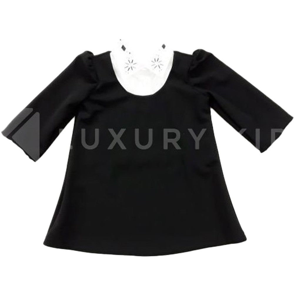 Abito In Maglia Con Finta Camcia Sottostante Nero Bambina Alexia AL5004R - ALEXIA - LuxuryKids