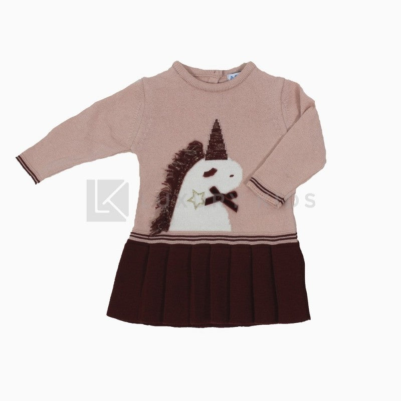 Abito In Misto Lana Rosa E Bordeaux Neonata A&J 530 - A&J - LuxuryKids