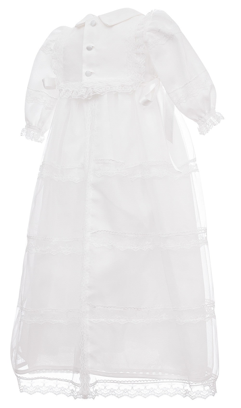Abito Lungo Da Cerimonia Battesimo in Raso e Tulle Bianco Neonata Les Petites Enfants DAMIANA - LE PETITS ENFANTS - LuxuryKids