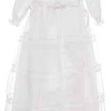 Abito Lungo Da Cerimonia Battesimo in Raso e Tulle Bianco Neonata Les Petites Enfants DAMIANA - LE PETITS ENFANTS - LuxuryKids