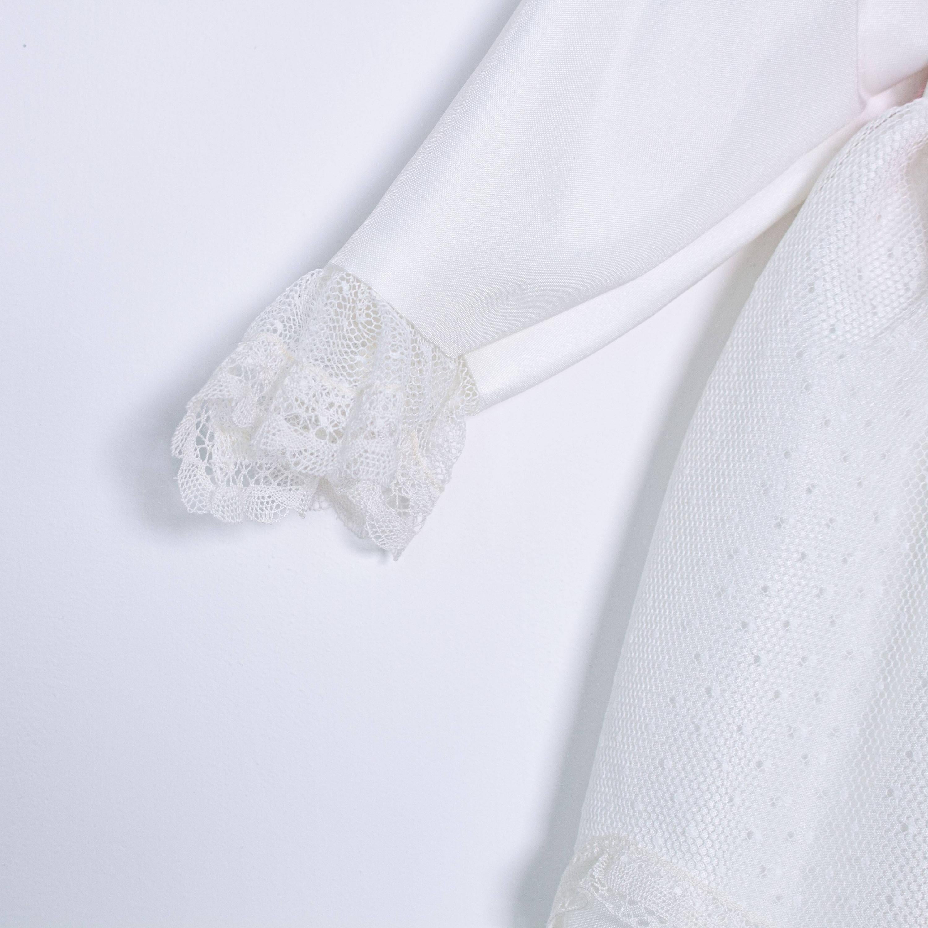 Abito Manica Lunga Elegante Raso Battesimo Panna 5642 Ponto Per Ponto - PONTO POR PONTO - LuxuryKids