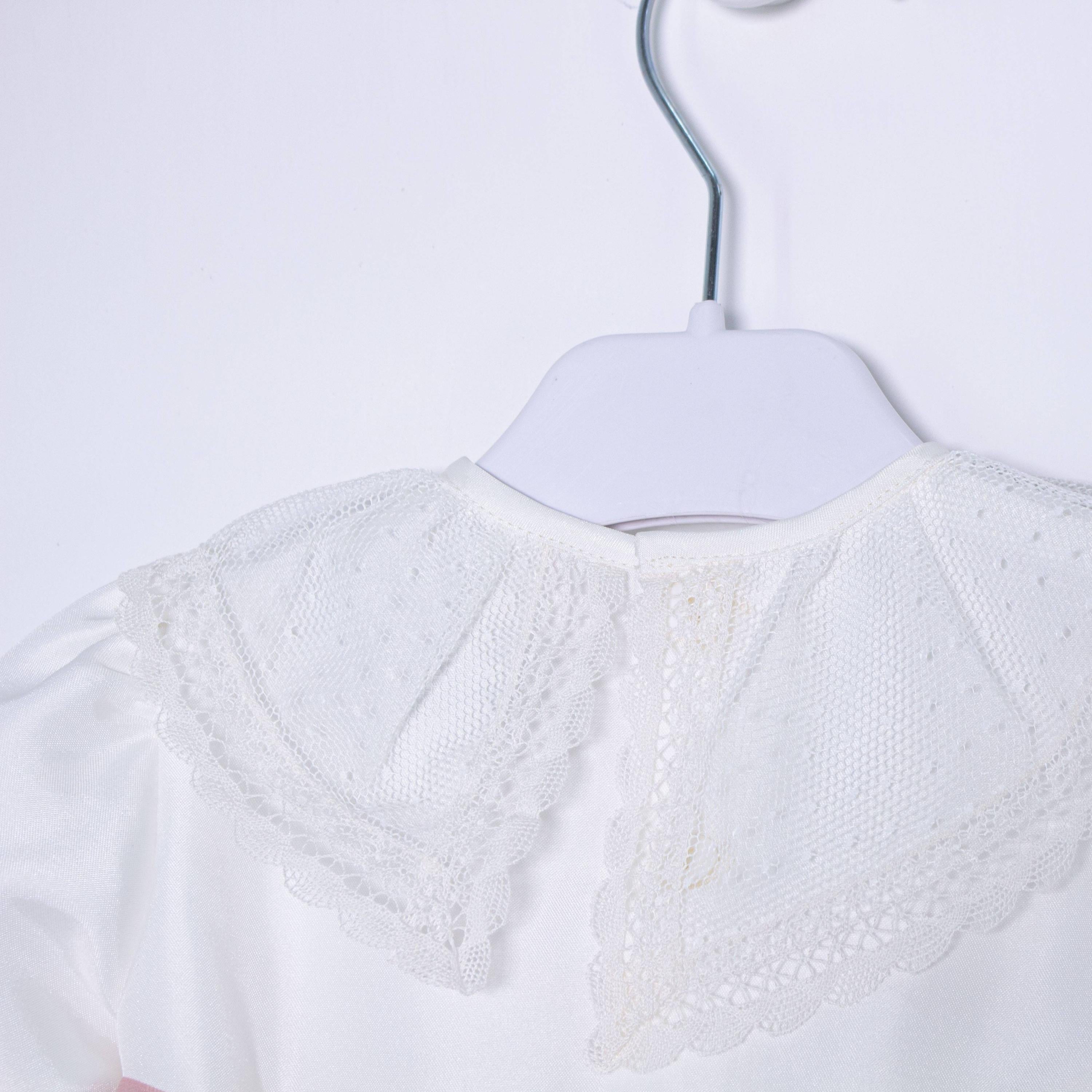 Abito Manica Lunga Elegante Raso Battesimo Panna 5642 Ponto Per Ponto - PONTO POR PONTO - LuxuryKids