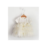 Abito Mezza Manica Panna Con Corpetto In Raso e Gonna In Tulle Neonata MINIBANDA 1728 - MINIBANDA - LuxuryKids