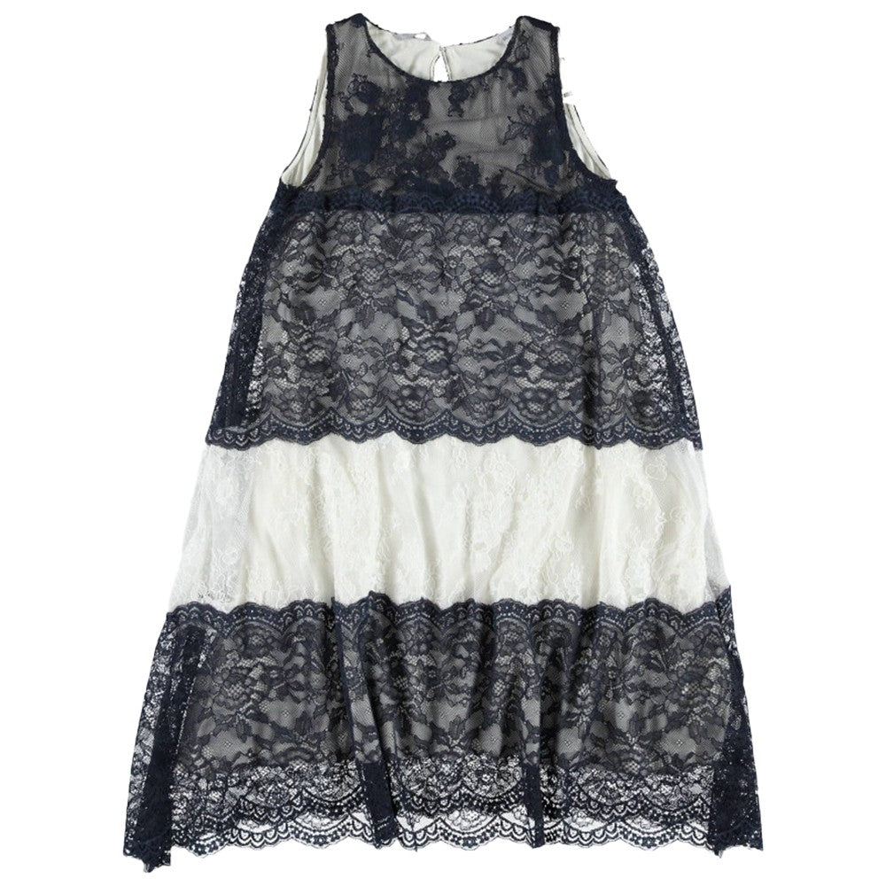 Abito Morbido In Pizzo Elegante Chic blu -bianco Bambina Sarabanda W469 - SARABANDA - LuxuryKids