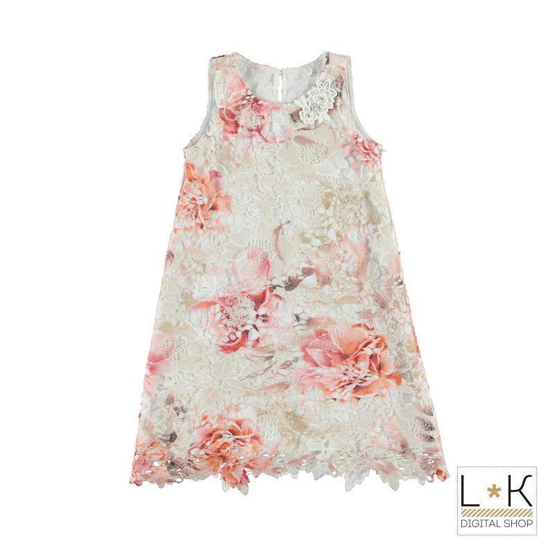 Abito Ricamato di Fiori Bambina Multicolor Sarabanda M684 - SARABANDA - LuxuryKids