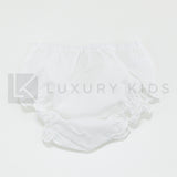 Abito Smanicato Con Culotte In Raso Bianco Con Gonna In Pizzo Neonata Ninnaoh E2076 - NINNAOH - LuxuryKids