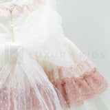 Abito Smanicato Elegante In Tulle Panna A Balze Rosa Bambina Carmy 2009 - CARMY - LuxuryKids