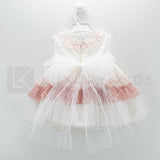 Abito Smanicato Elegante In Tulle Panna A Balze Rosa Neonata Carmy 2009 - CARMY - LuxuryKids